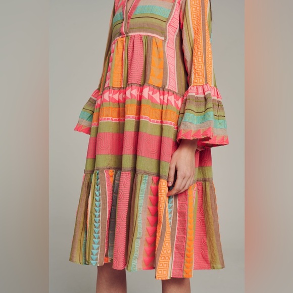 Devotion Twins Women’s Medium Ella Midi Dress Multicolor Pink Orange Flowy Boho - Picture 5 of 13